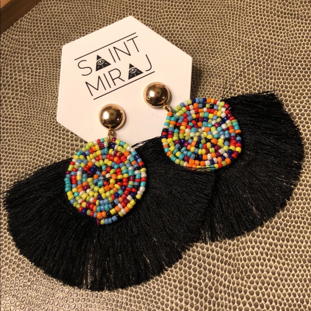Bohemian beaded tassel earrings by Saint Miraj
